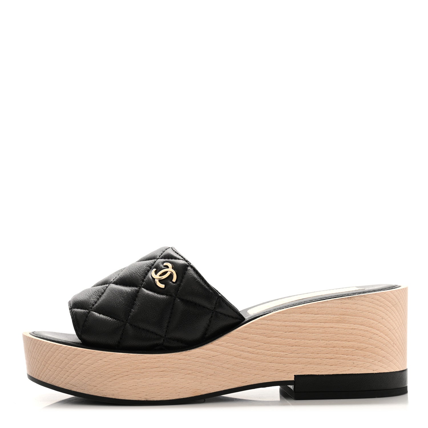 Chanel Lambskin Quilted CC Wedge Sandals 37 Black 1 of 9