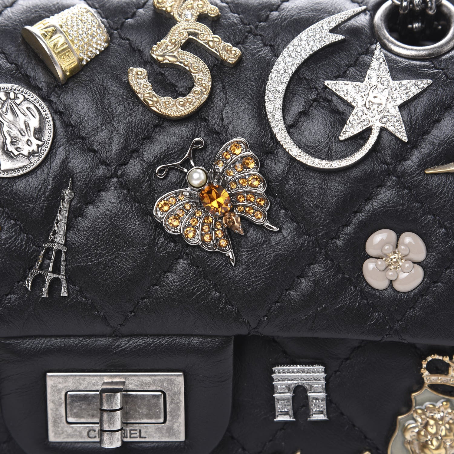 Chanel Aged Calfskin Lucky Charms 2.55 Reissue 224 Flap Black 8 of 11