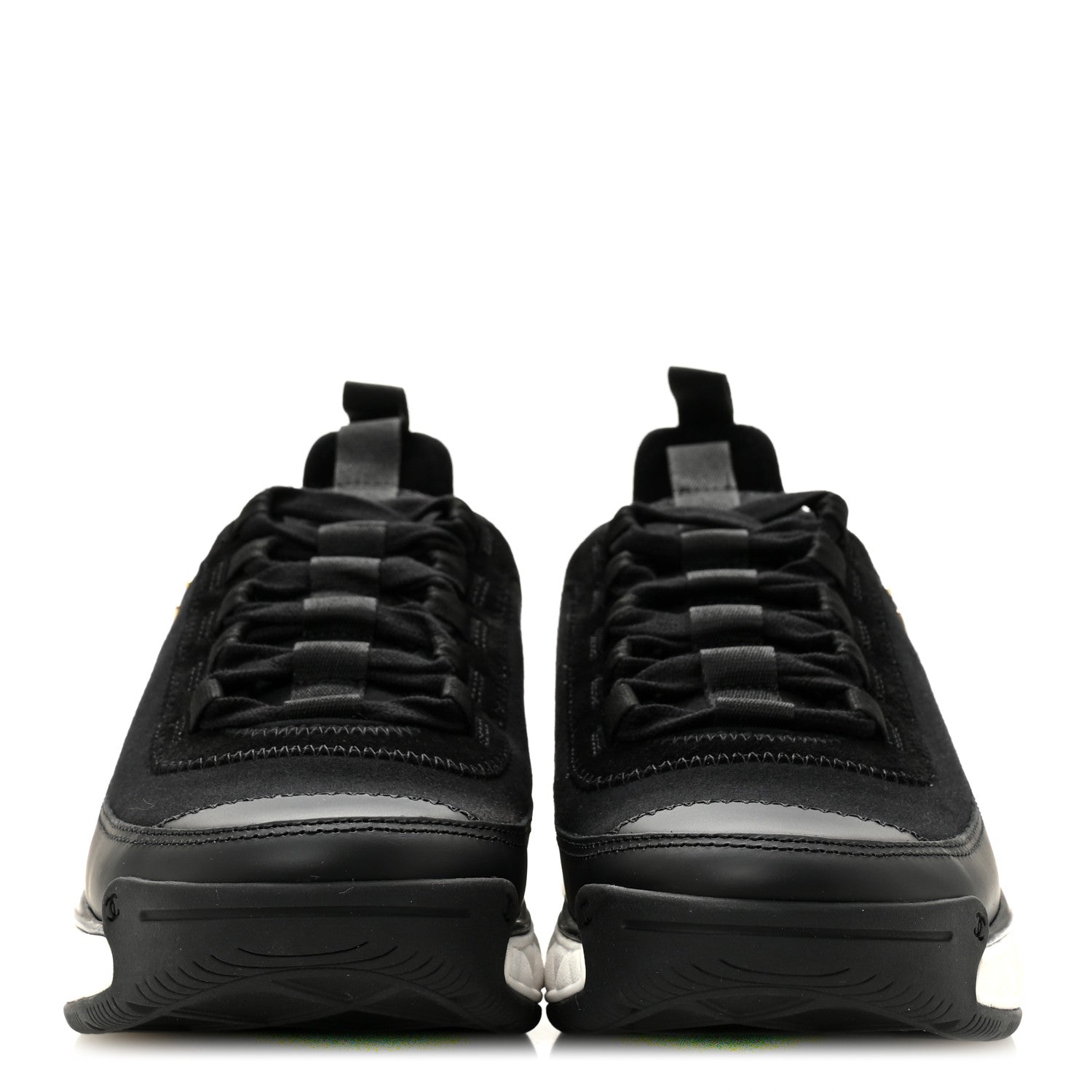 Chanel Velvet Calfskin Mixed Fibers CC Sneakers 37.5 Black 3 of 10
