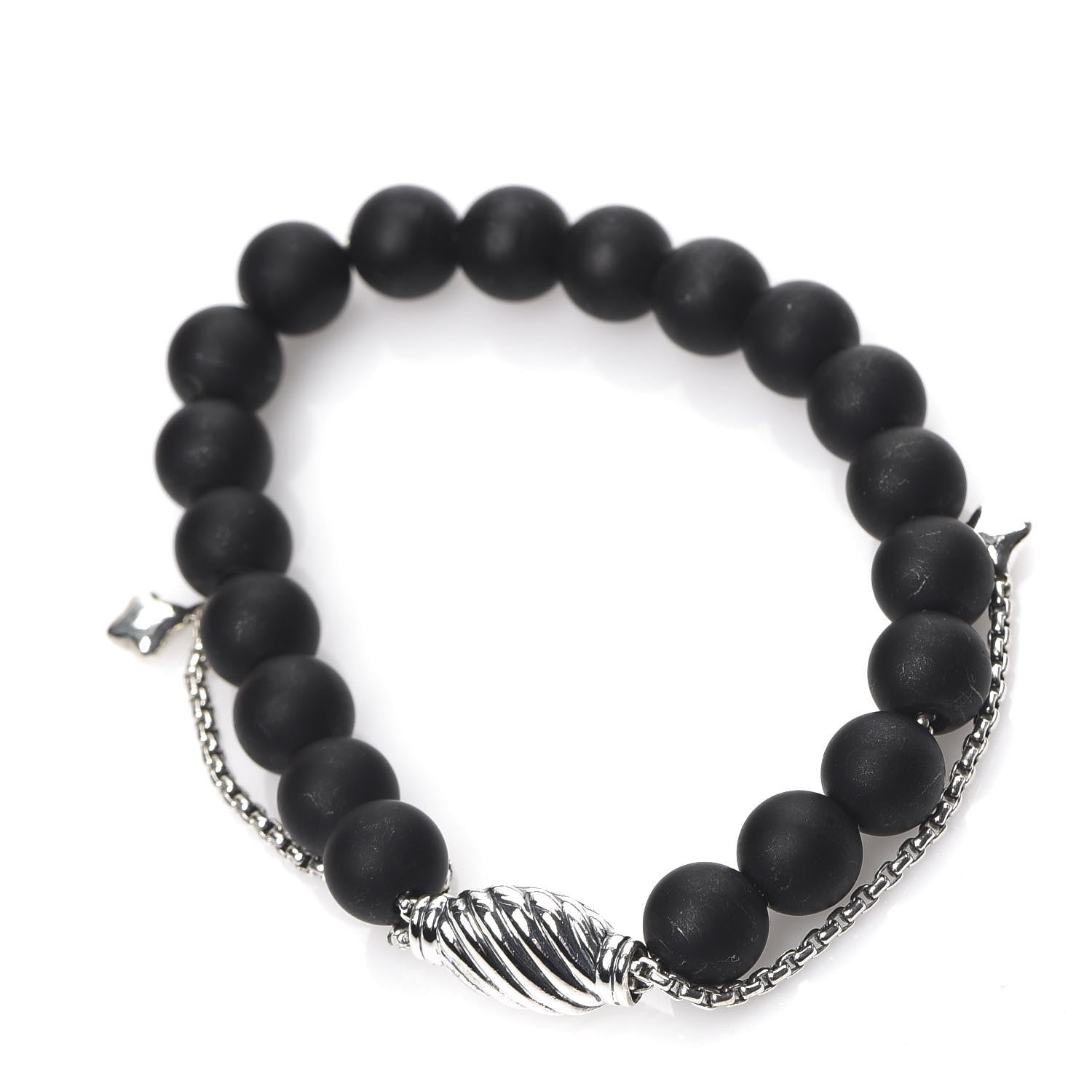 David Yurman Sterling Silver Black Onyx 8mm Spiritual Beads Adjustable Bracelet 2 of 4