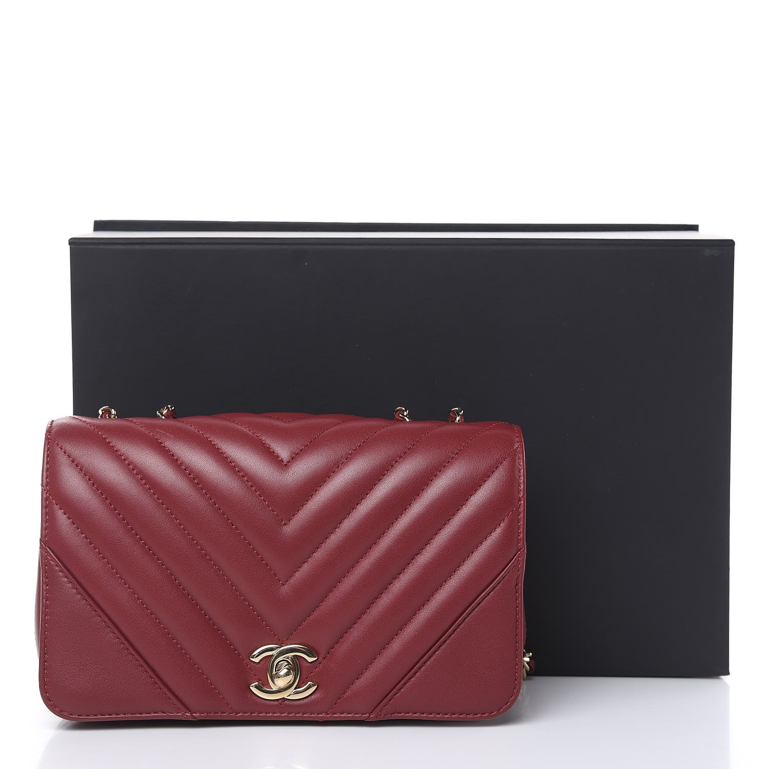 Chanel Calfskin Chevron Quilted Mini Statement Flap Burgundy 16 of 16