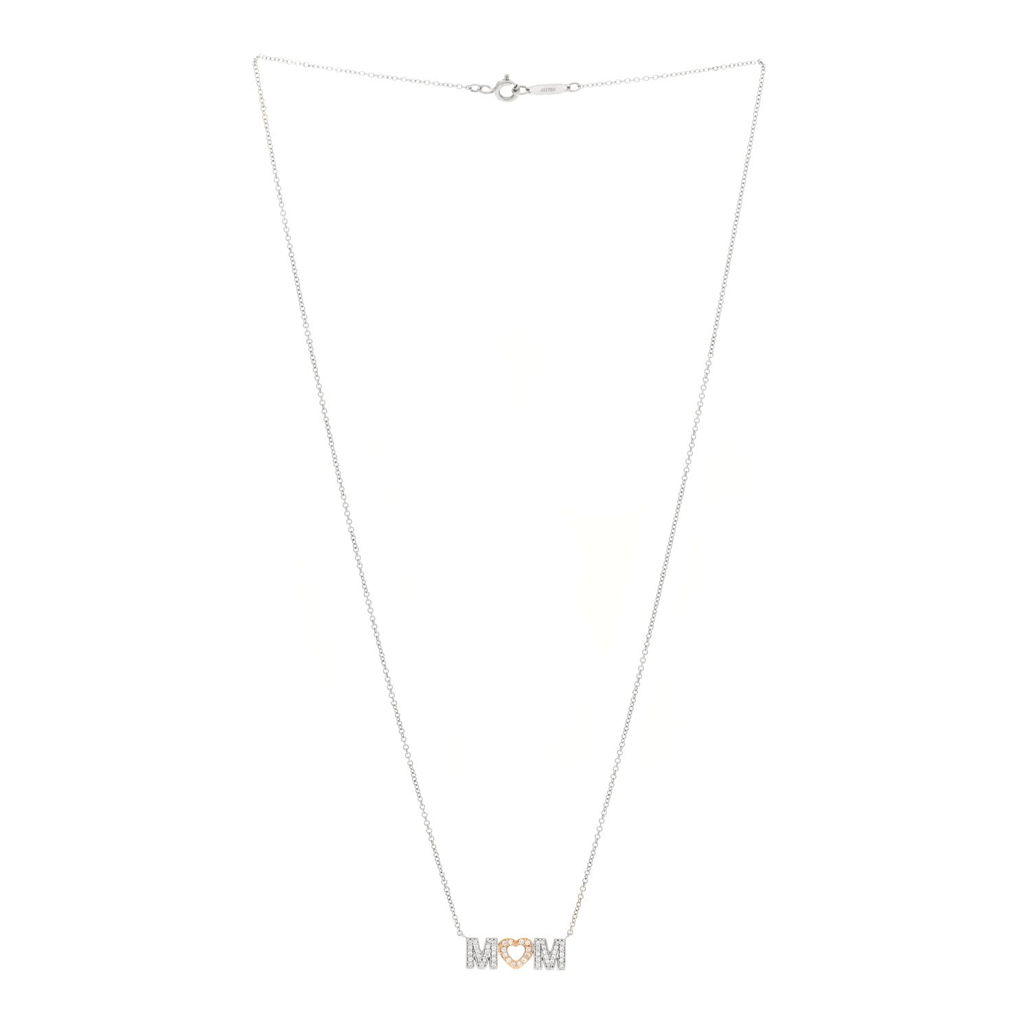 Tiffany 18K White Rose Gold Diamond MOM Pendant Necklace 3 of 4