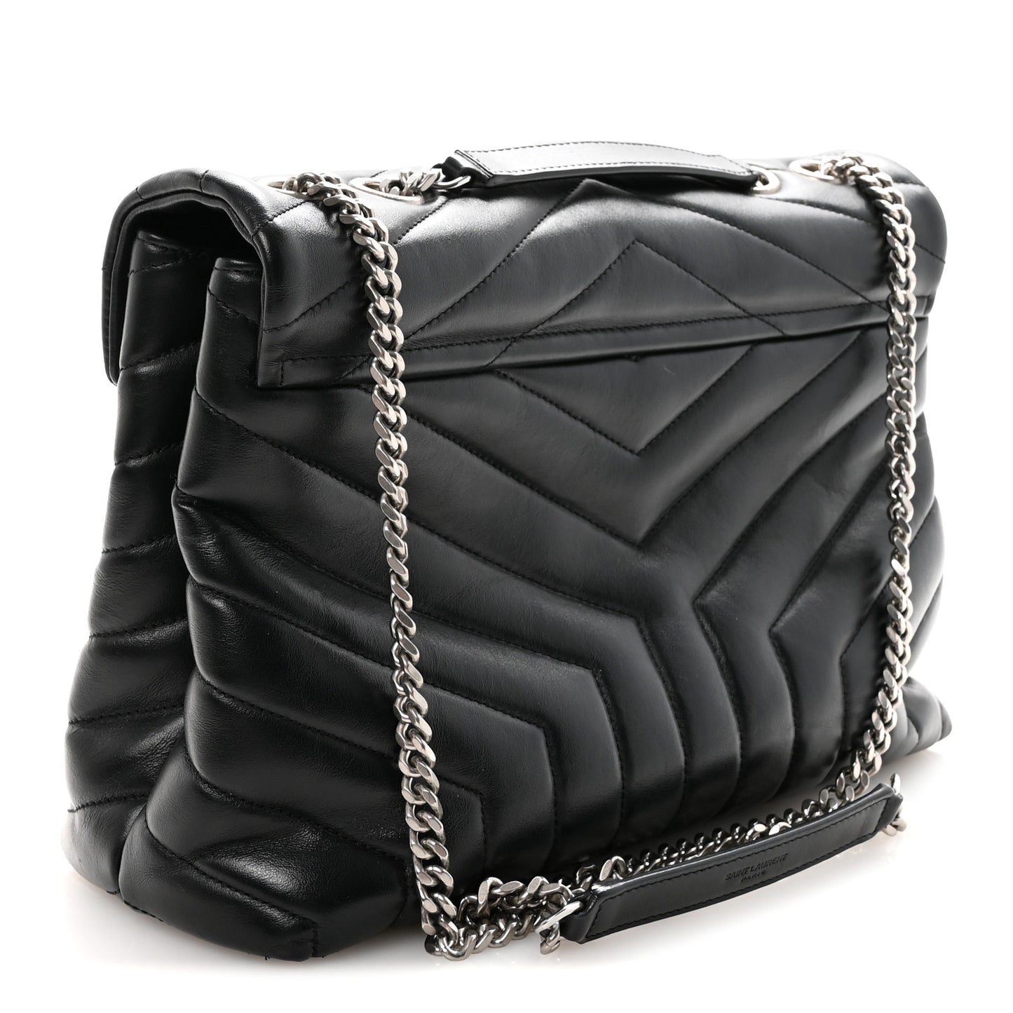 Calfskin Y Quilted Monogram Medium Loulou Chain Satchel Black