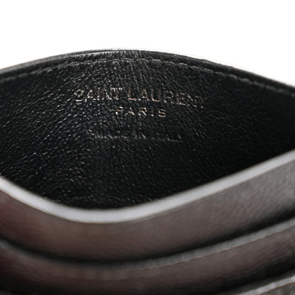 Saint Laurent Grain De Poudre Matelasse Chevron Monochrome Monogram Credit Card Case Black 6 of 7