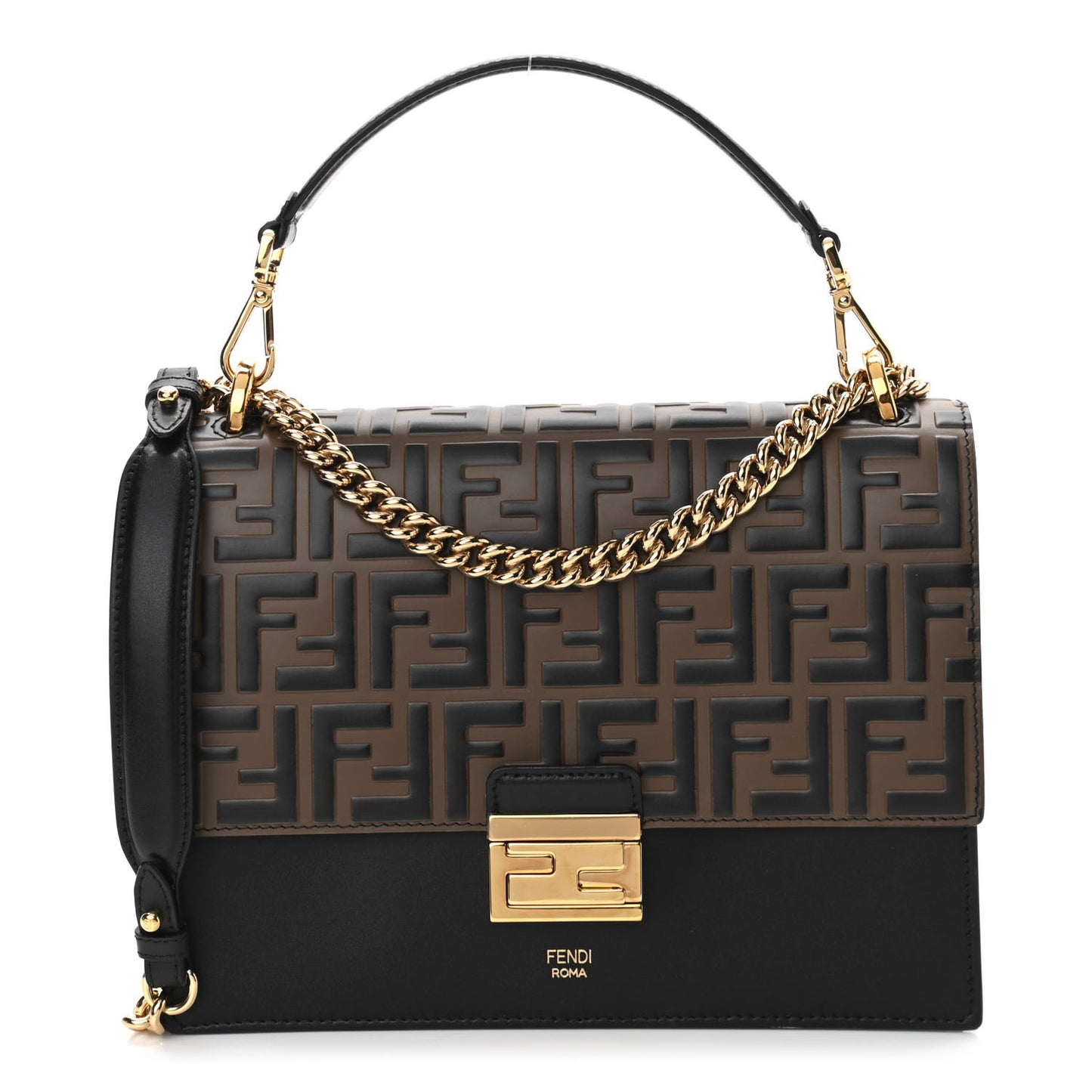 Vitello Liberty Bi-Color FF 1974 Embossed Chain Strap Kan U Shoulder Bag Black Maya