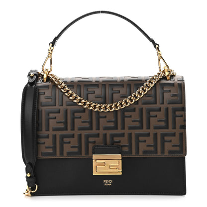 Fendi Vitello Liberty Bi-Color FF 1974 Embossed Chain Strap Kan U Shoulder Bag Black Maya 1 of 10