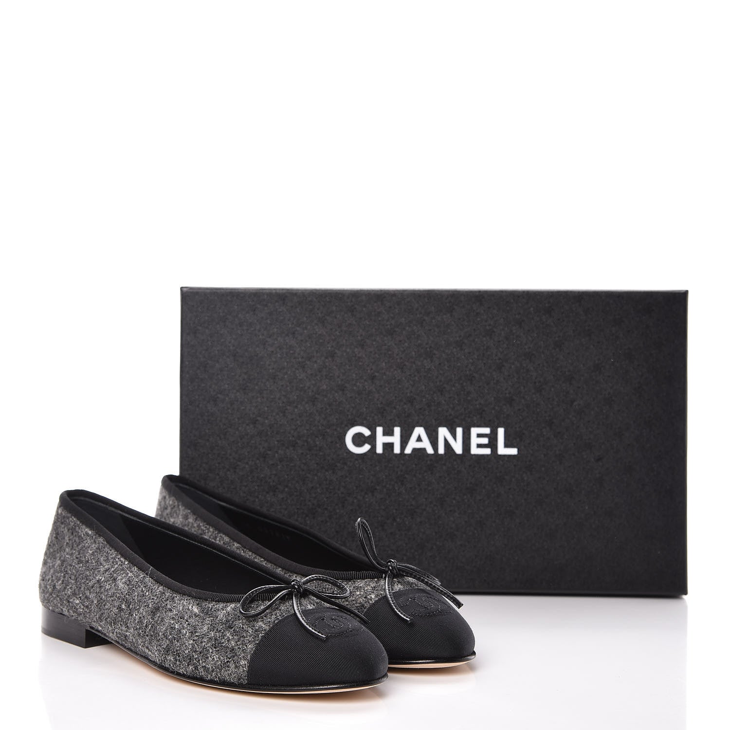 Chanel Tweed Grosgrain Cap Toe Ballerina Flats 37.5 Dark Grey Black 13 of 13
