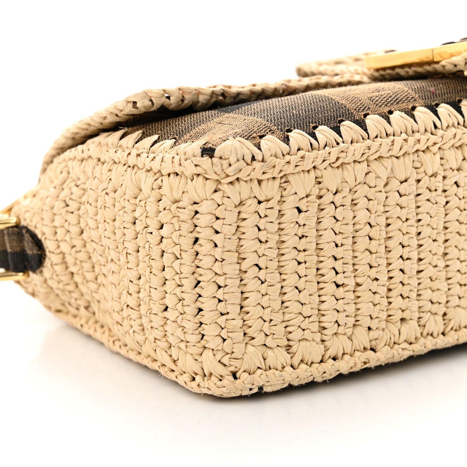 Fendi Fabric Jacquard Raffia Straw Pequin Gingham Woven Baguette Beige Black Natural 8 of 9
