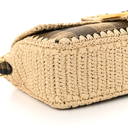 Fendi Fabric Jacquard Raffia Straw Pequin Gingham Woven Baguette Beige Black Natural 8 of 9