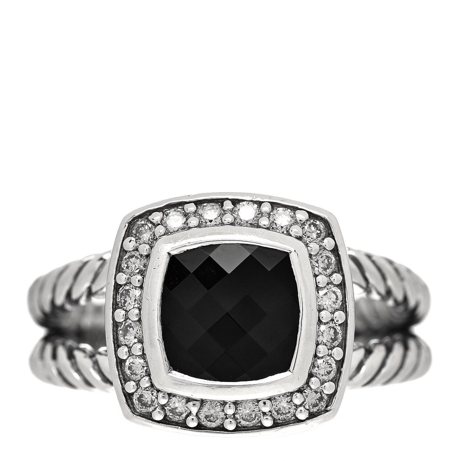 David Yurman Sterling Silver Diamond Black Onyx 7mm Petite Albion Ring 49 4.75 1 of 5