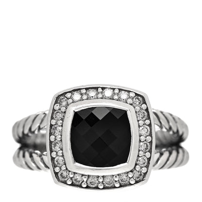 David Yurman Sterling Silver Diamond Black Onyx 7mm Petite Albion Ring 49 4.75 1 of 5