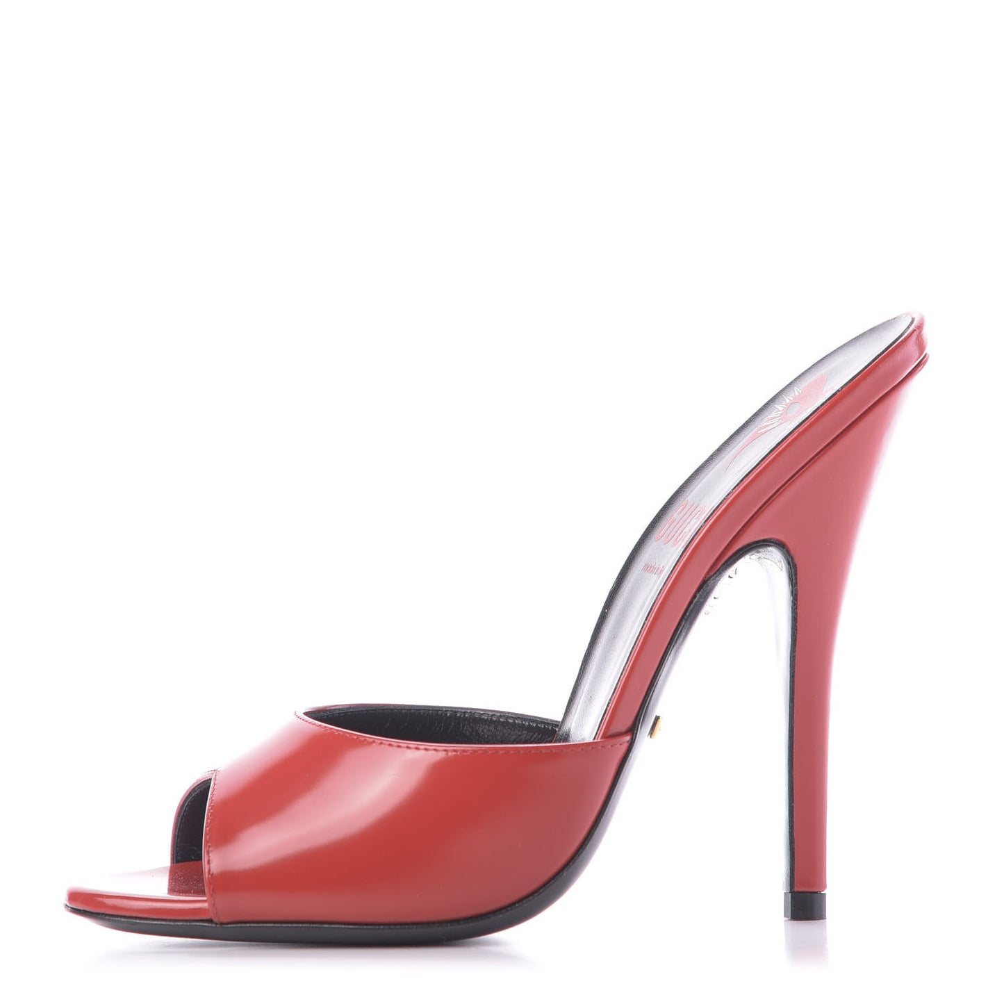 Polished Calfskin Scarlet High Heel Slide Sandals 37.5 Heron Red