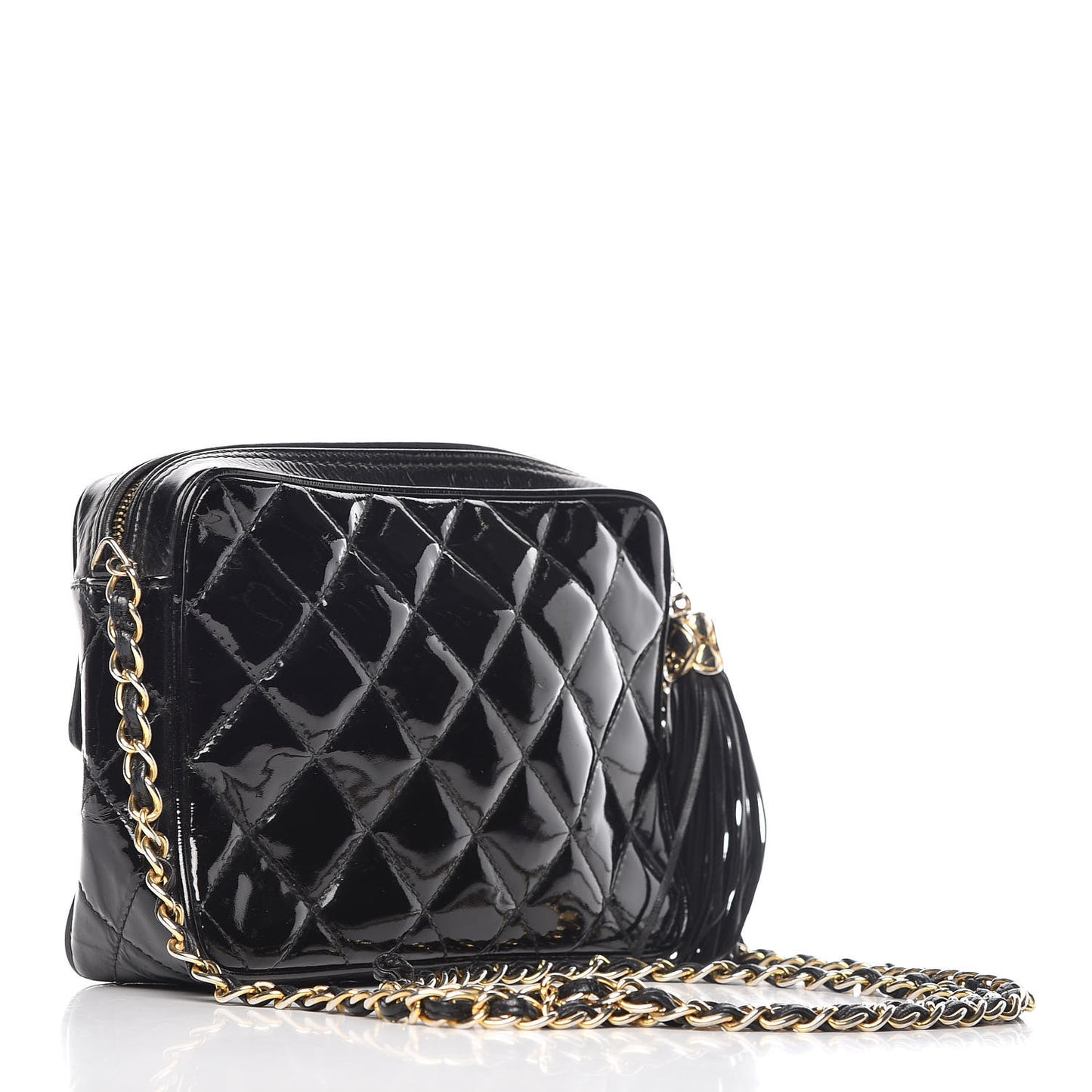 Patent Quilted Tassel Camera Case Black