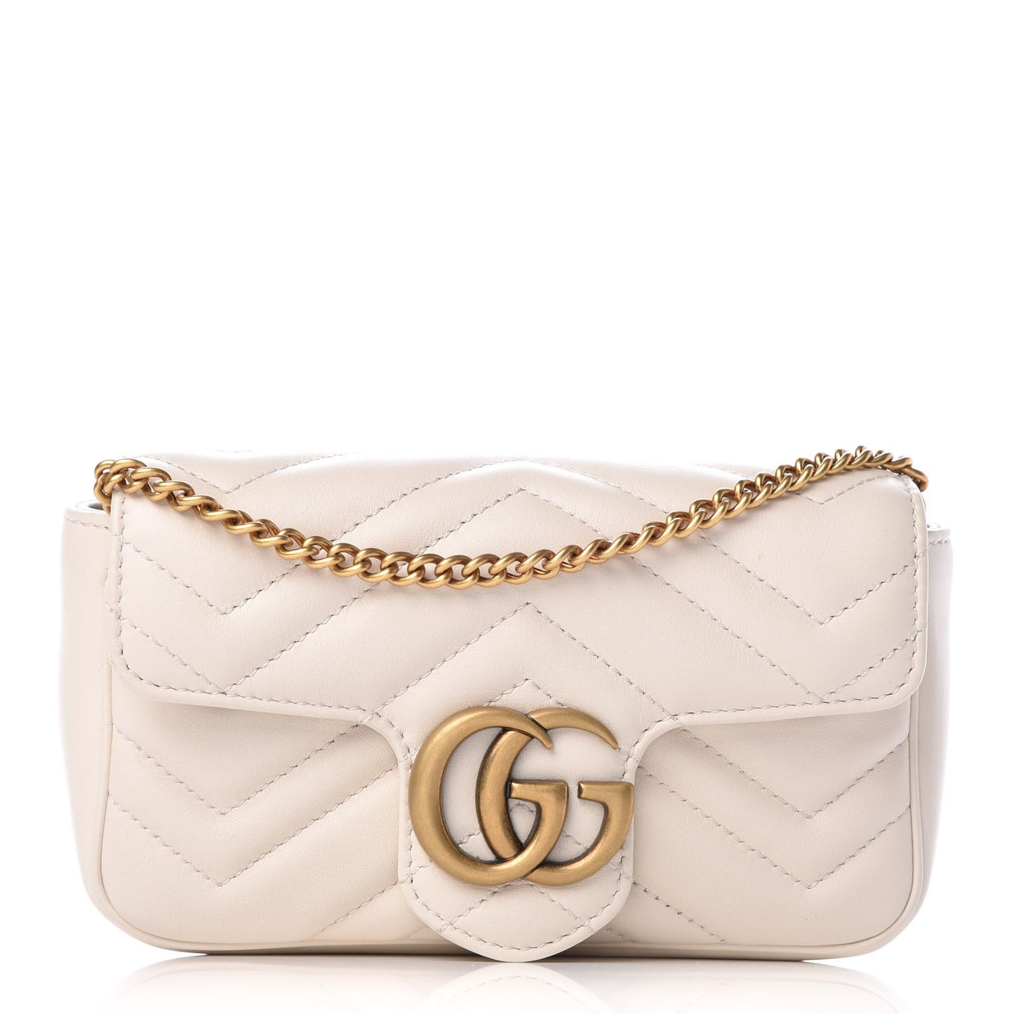 Calfskin Matelasse Super Mini GG Marmont Shoulder Bag White