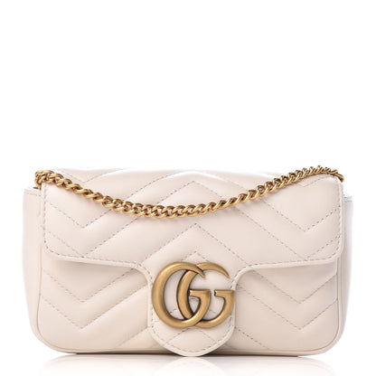 Gucci Calfskin Matelasse Super Mini GG Marmont Shoulder Bag White 1 of 8