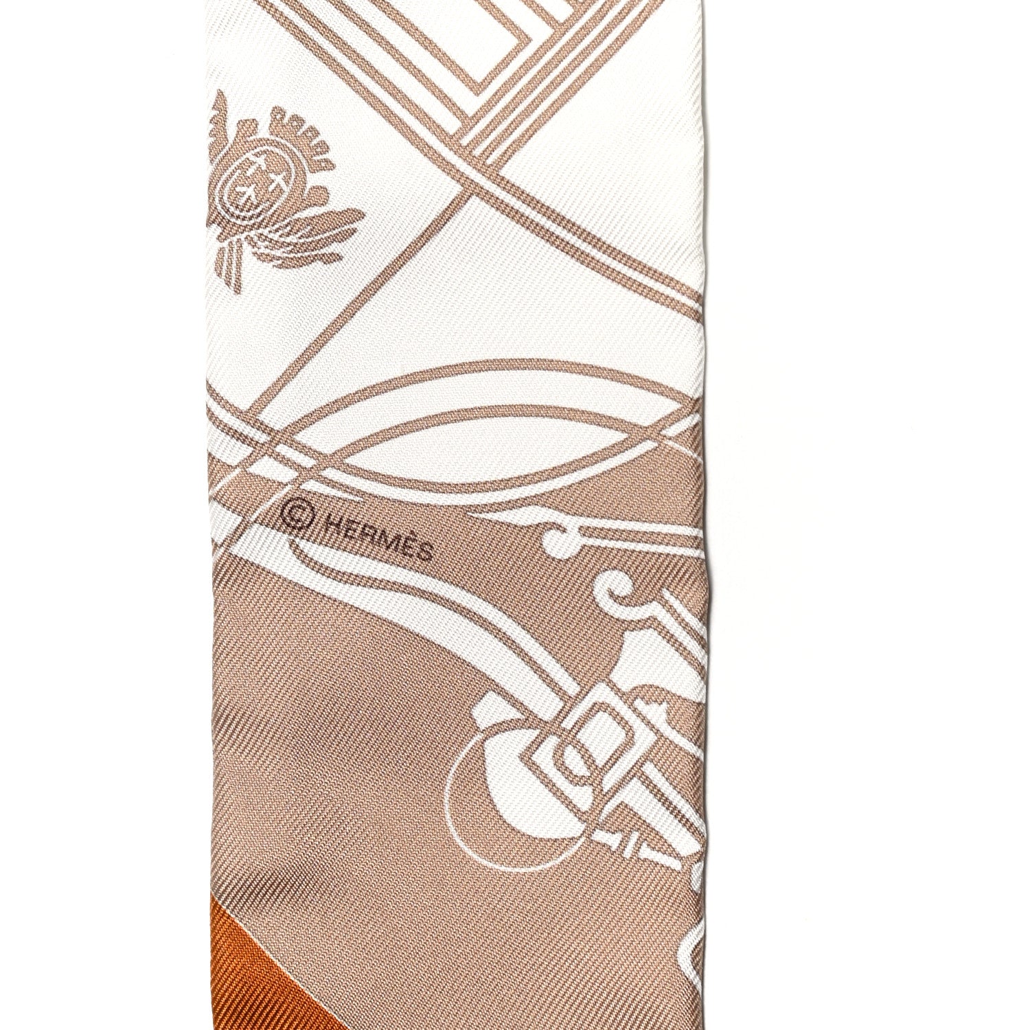 Hermes Silk Ex-Libris Twilly Beige White Caramel 3 of 4