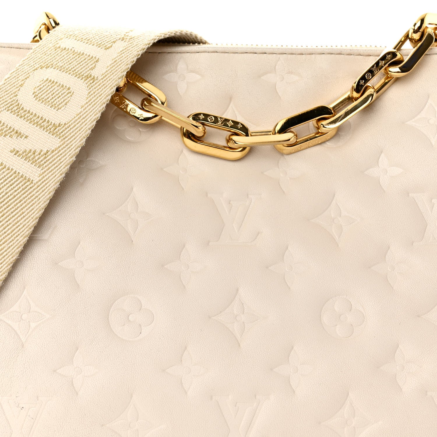 Louis Vuitton Lambskin Embossed Monogram Coussin PM Beige Cream 9 of 12