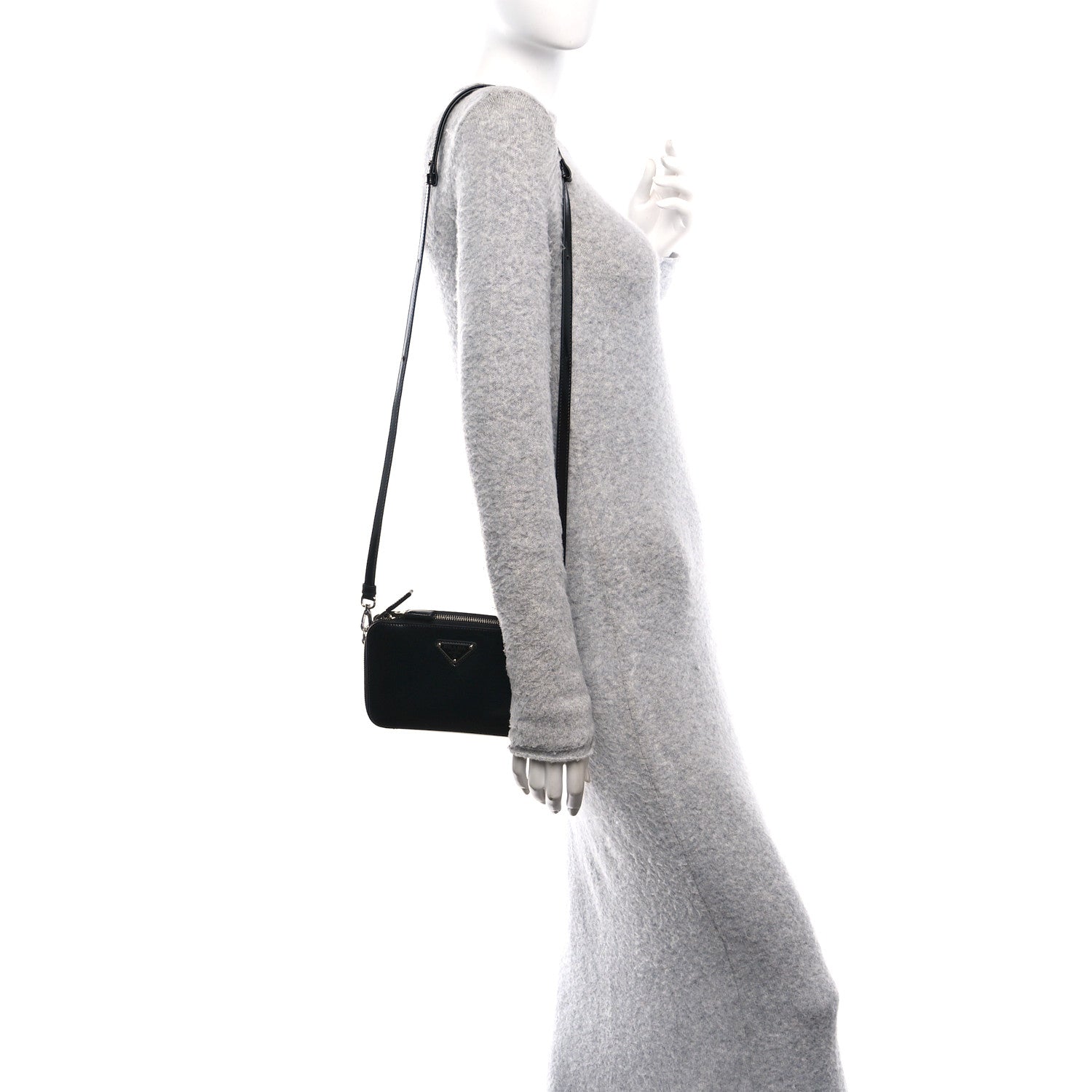 Prada Spazzolato Metal Triangle Logo Mini Pouch Shoulder Bag Black 2 of 9