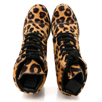 Miu Miu Cavallino Calf Hair Leopard Lace Up Boots 37.5 Miele 2 of 10