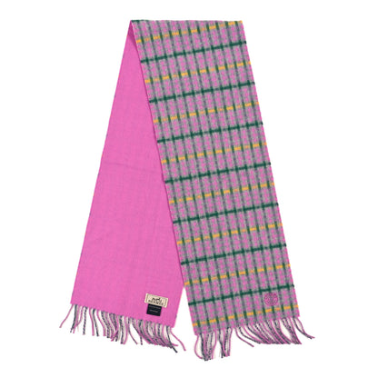 Hermes Cashmere H Ecossais Recto Verso Muffler Rose Vert Jaune 2 of 4