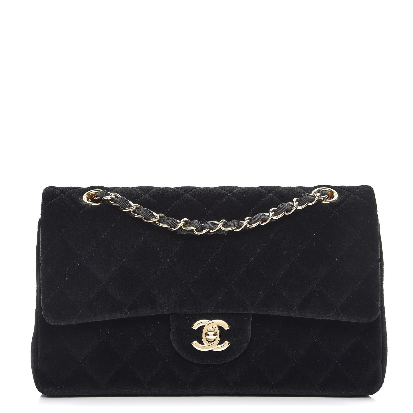 Velvet Quilted Medium Double Flap Black