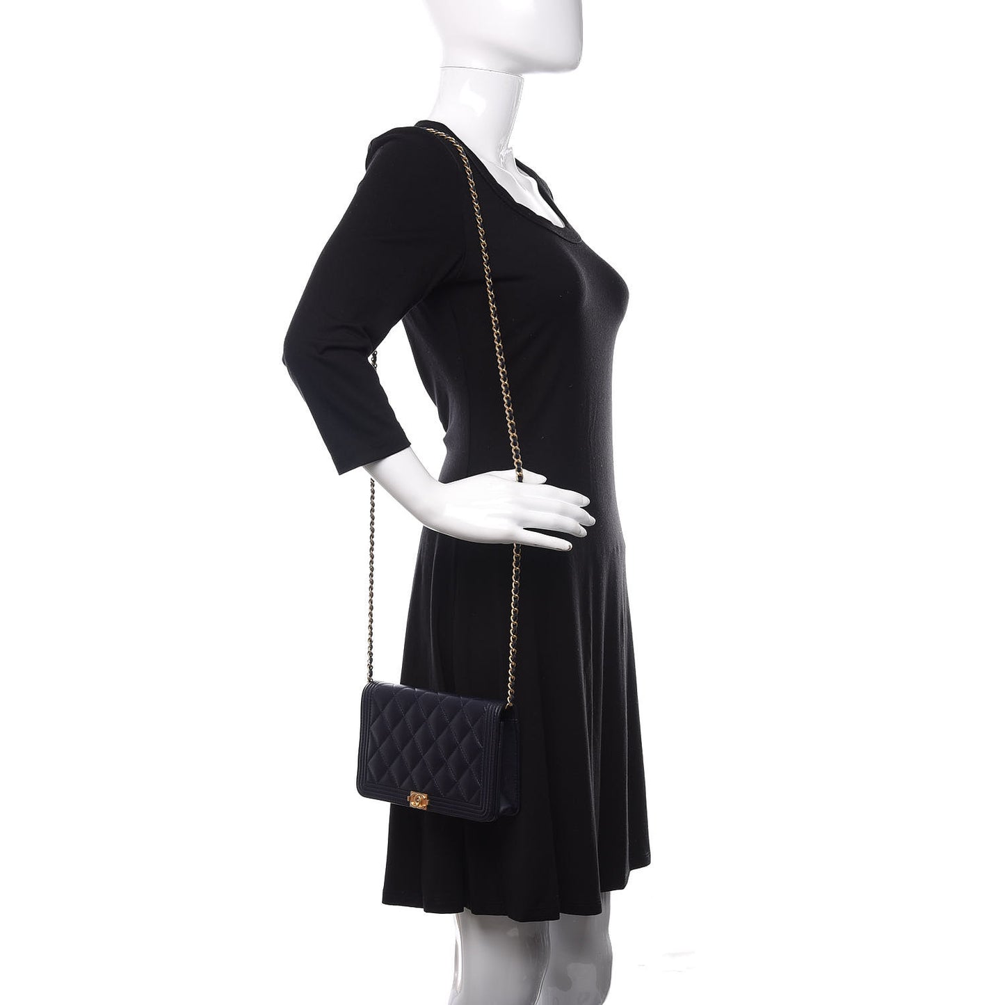 Caviar Quilted Boy Wallet On Chain WOC Navy