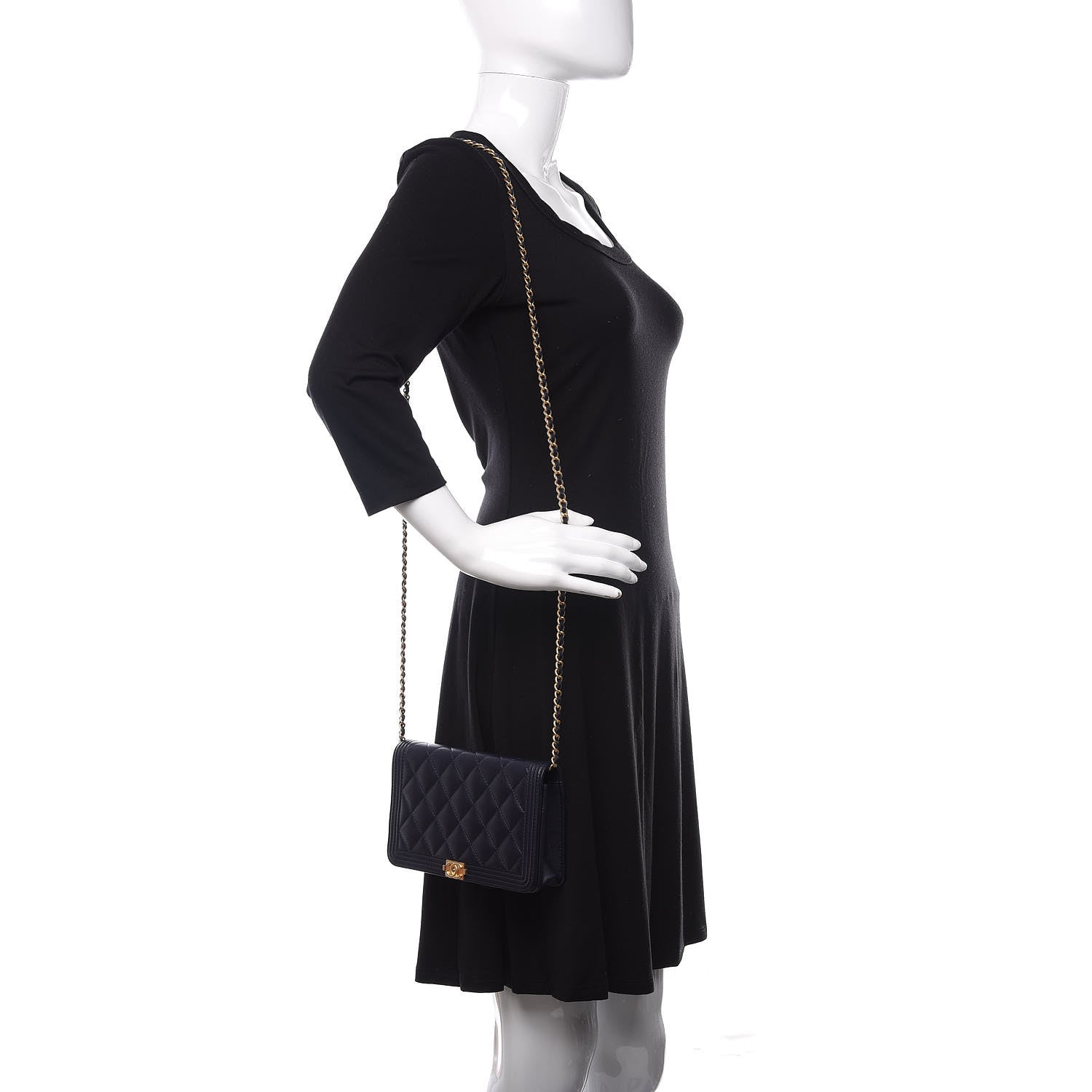 Chanel Caviar Quilted Boy Wallet On Chain WOC Navy 2 of 11