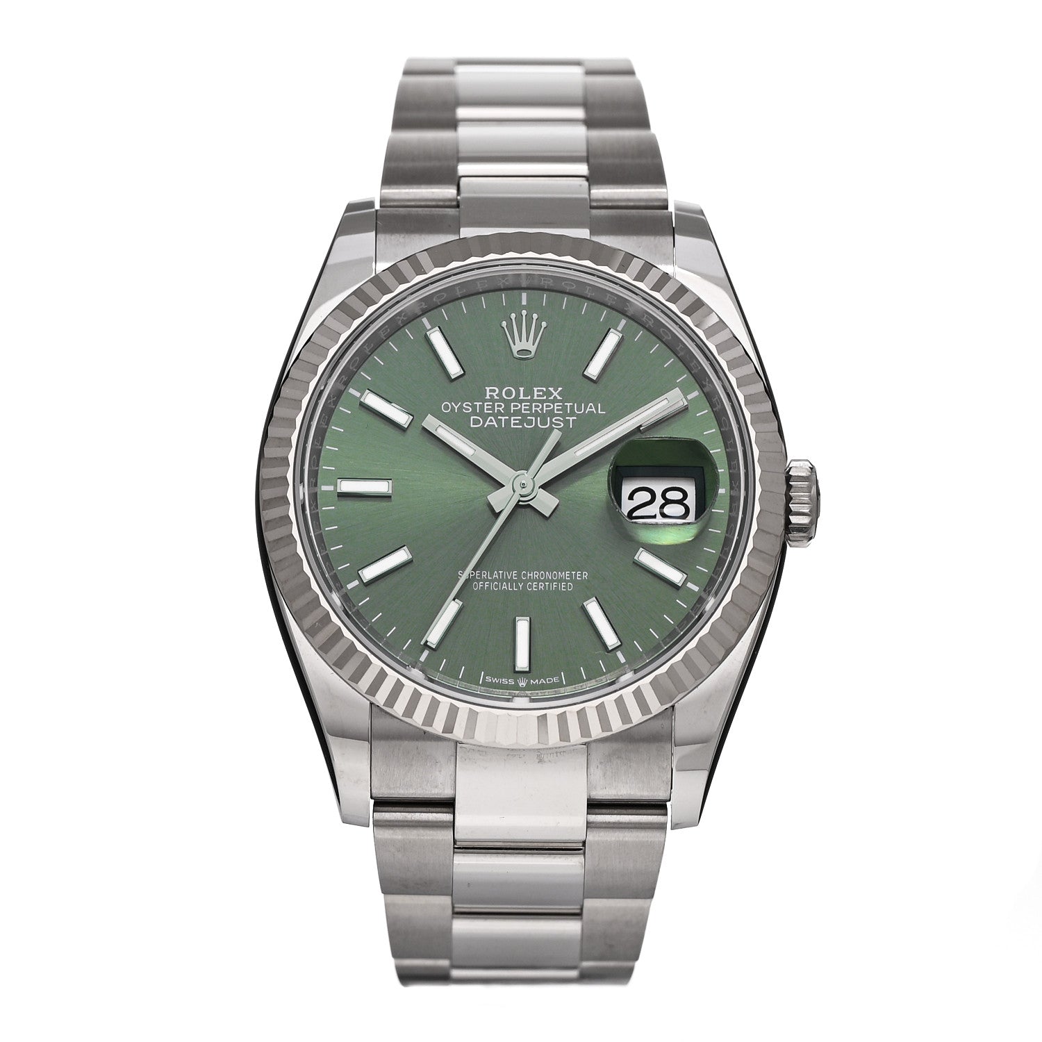 Rolex Stainless Steel 18K White Gold 36mm Oyster Perpetual Datejust Watch Mint Green 126234 1 of 5