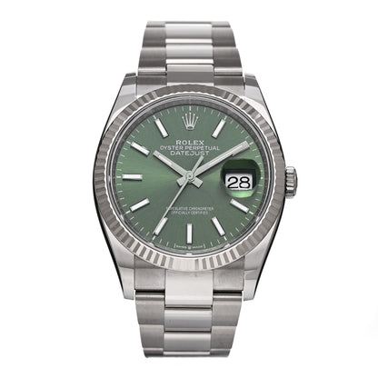 Rolex Stainless Steel 18K White Gold 36mm Oyster Perpetual Datejust Watch Mint Green 126234 1 of 5