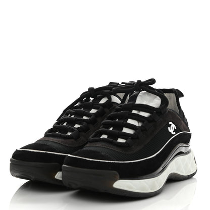 Chanel Fabric Suede CC Sneakers 38 Black Dark Grey 3 of 8