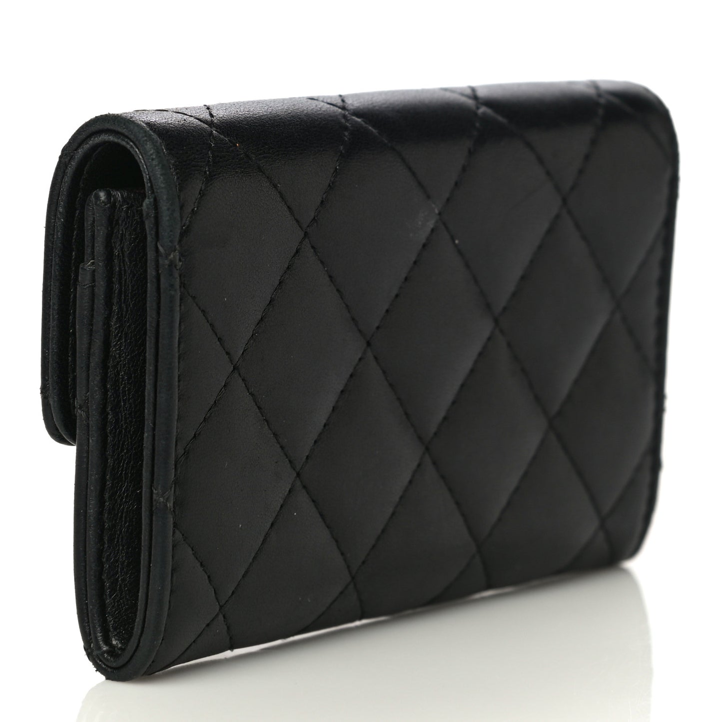 Lambskin Quilted Flap Card Holder Black