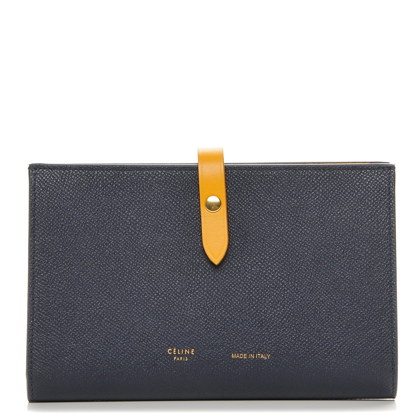 Grained Shiny Calfskin Large Multifunction Strap Wallet Midnight