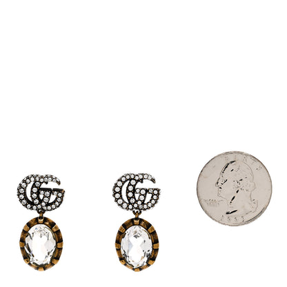 Gucci Metal Crystal Double G Drop Earrings Aged Gold 2 of 5
