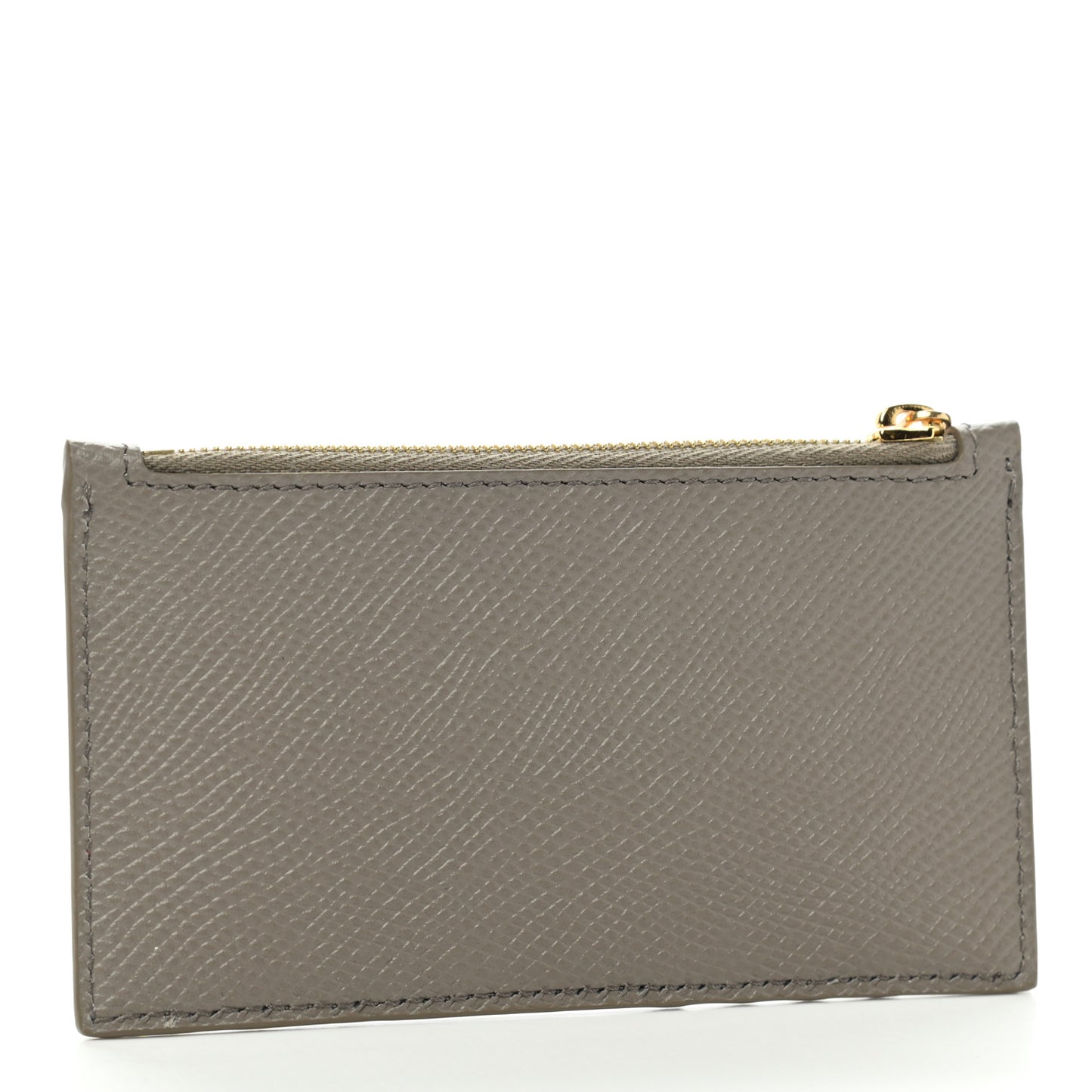 Grained Calfskin Zipped Card Holder Pebble