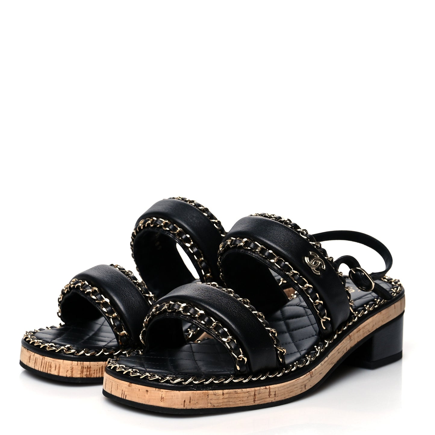 Lambskin Cork Chain Sandals 39 Black