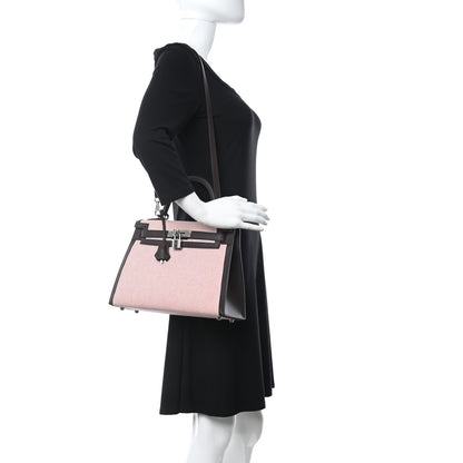 Hermes Toile Quadrille Swift Kelly Sellier 28 Framboise Ecru Rouge Sellier 2 of 11