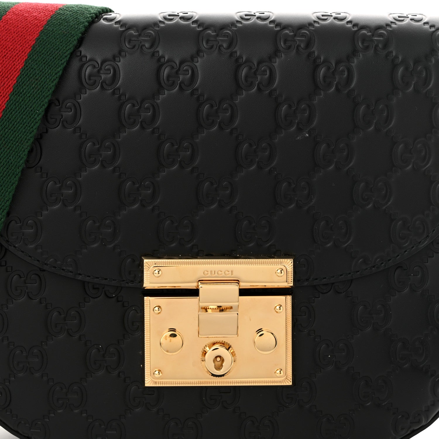 Gucci Guccissima Web Medium Padlock Messenger Shoulder Bag Black 8 of 10
