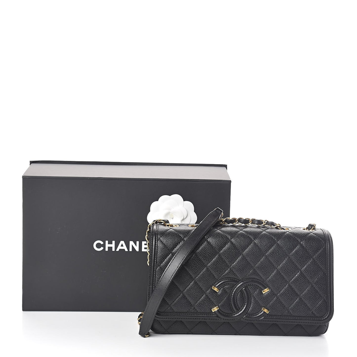 Caviar Quilted Medium CC Filigree Flap Black