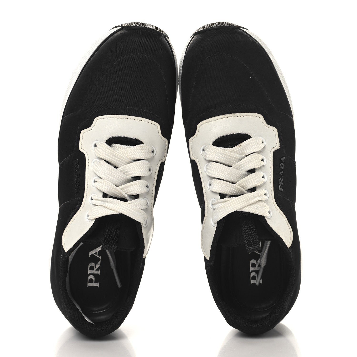 Prada Nylon Trainer Logo Sneakers 36 Black White 2 of 10