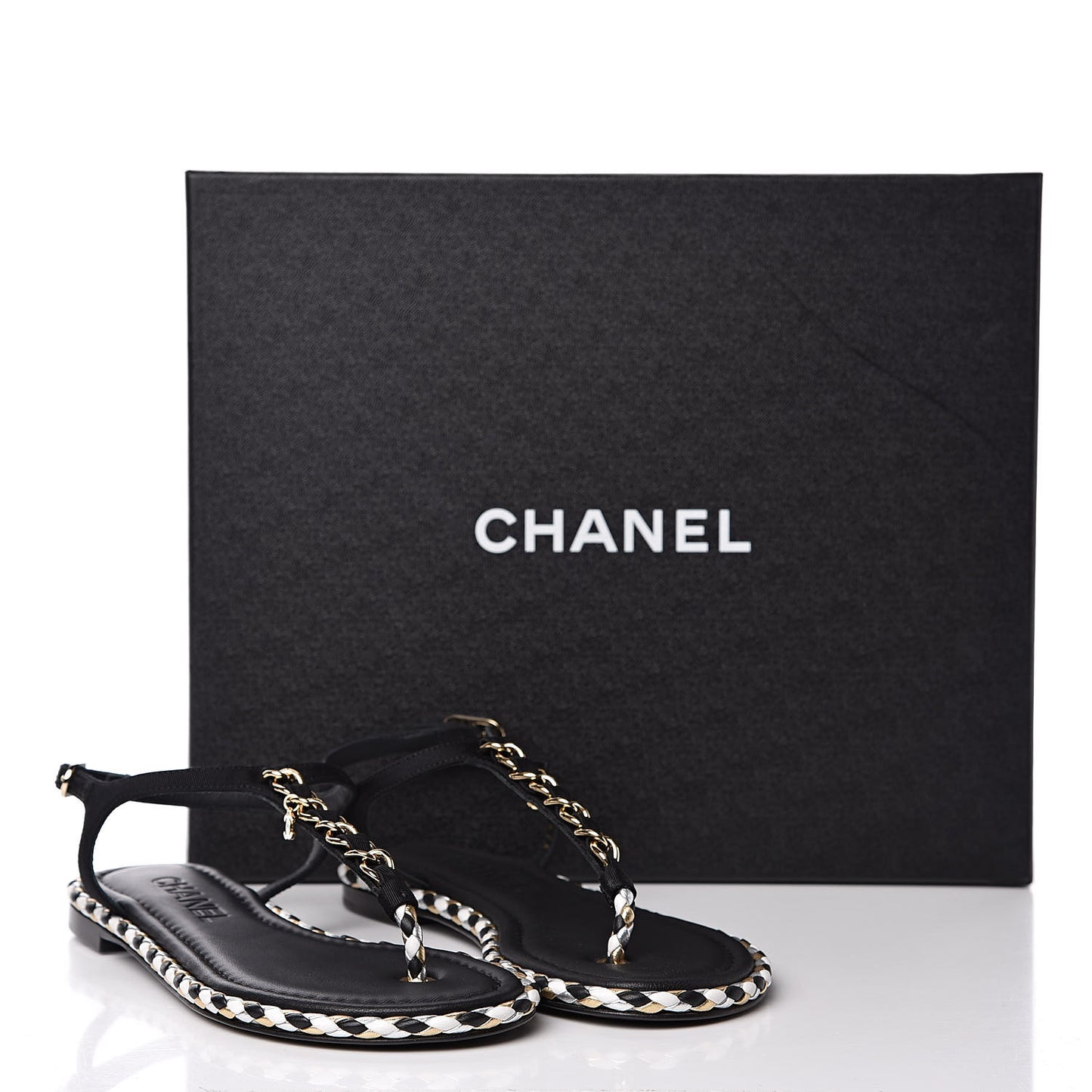 Grosgrain Chain Thong Sandals 35 Black