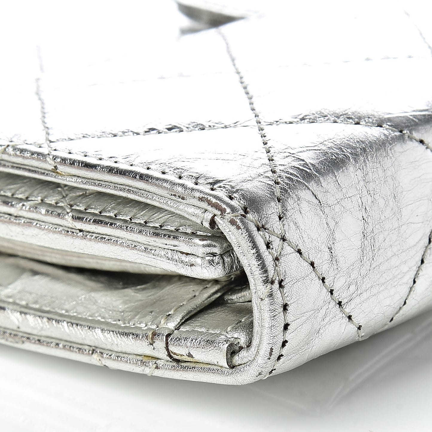 Metallic Aged Calfskin Quilted Reissue Long Flap Wallet Light Silver
