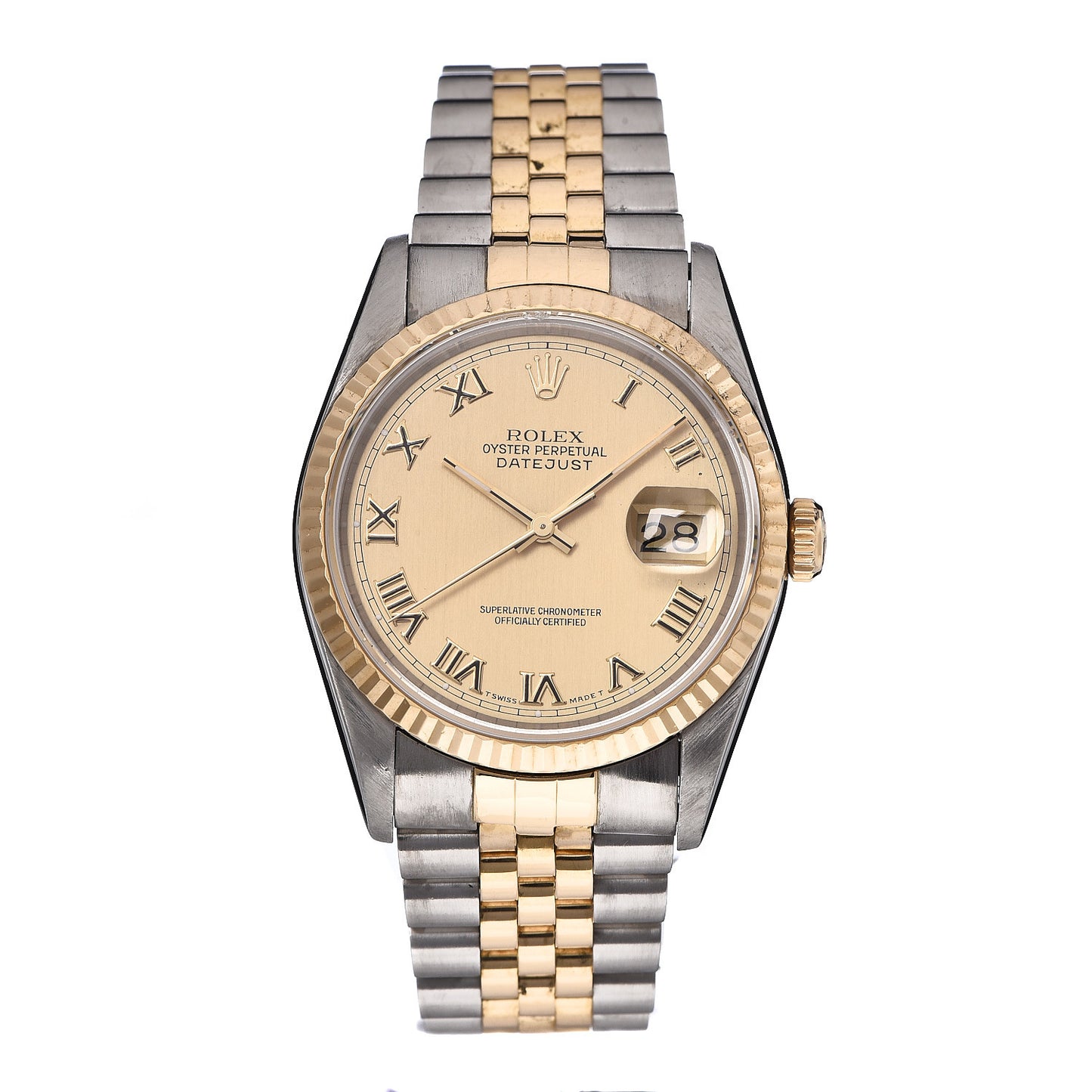 Stainless Steel 18K Yellow Gold 36mm Oyster Perpetual Datejust Watch Champagne Roman 16233