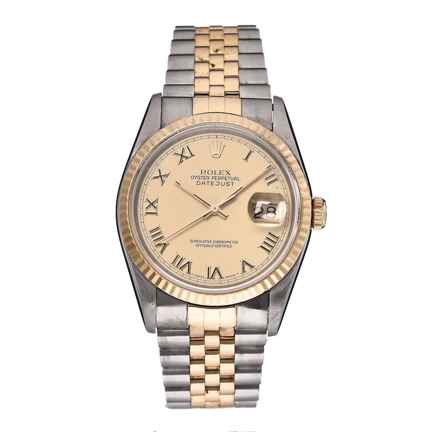 Rolex Stainless Steel 18K Yellow Gold 36mm Oyster Perpetual Datejust Watch Champagne Roman 16233 1 of 10
