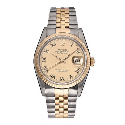Rolex Stainless Steel 18K Yellow Gold 36mm Oyster Perpetual Datejust Watch Champagne Roman 16233 1 of 10