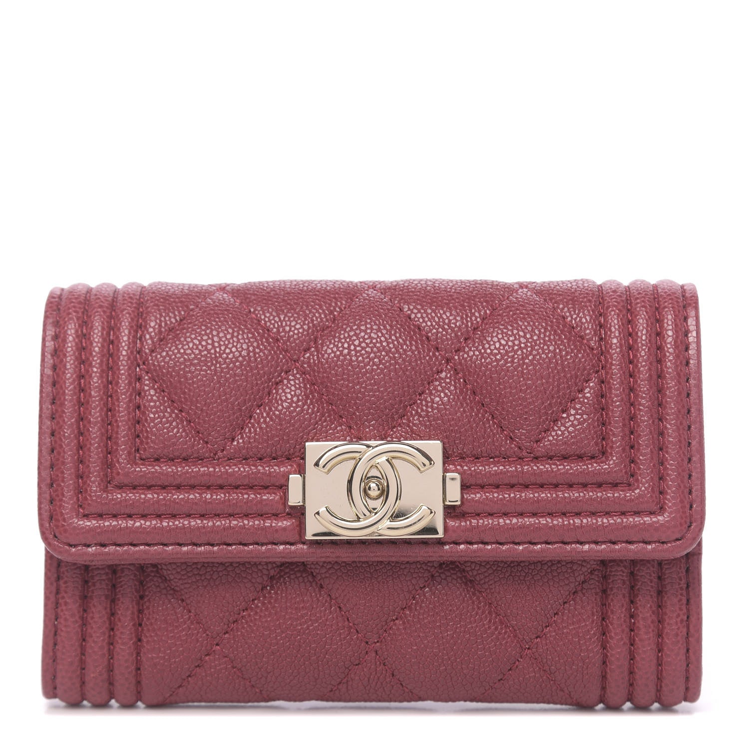 Chanel Caviar Quilted Boy Flap Card Holder Wallet Burgundy 1 of 9