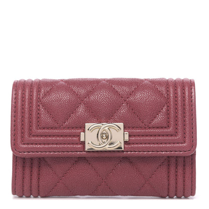 Chanel Caviar Quilted Boy Flap Card Holder Wallet Burgundy 1 of 9