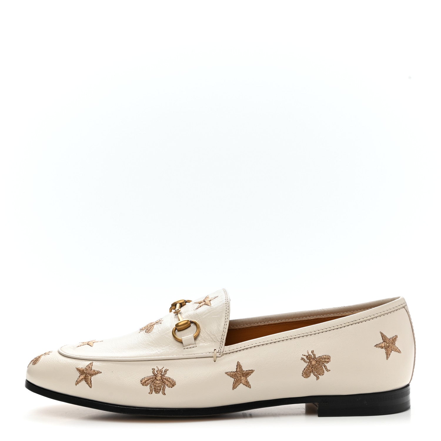 Gucci Goatskin Bee Star Embroidered Womens Jordaan Loafers 39.5 Mystic White 1 of 10
