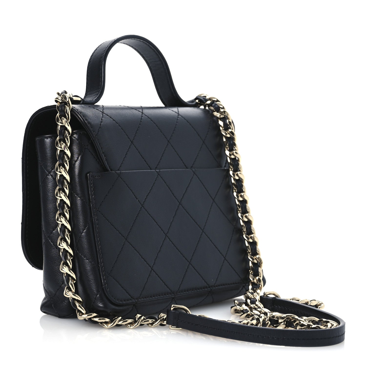 Chanel Calfskin Quilted Small Double Pocket Top Handle Flap Black 3 of 12