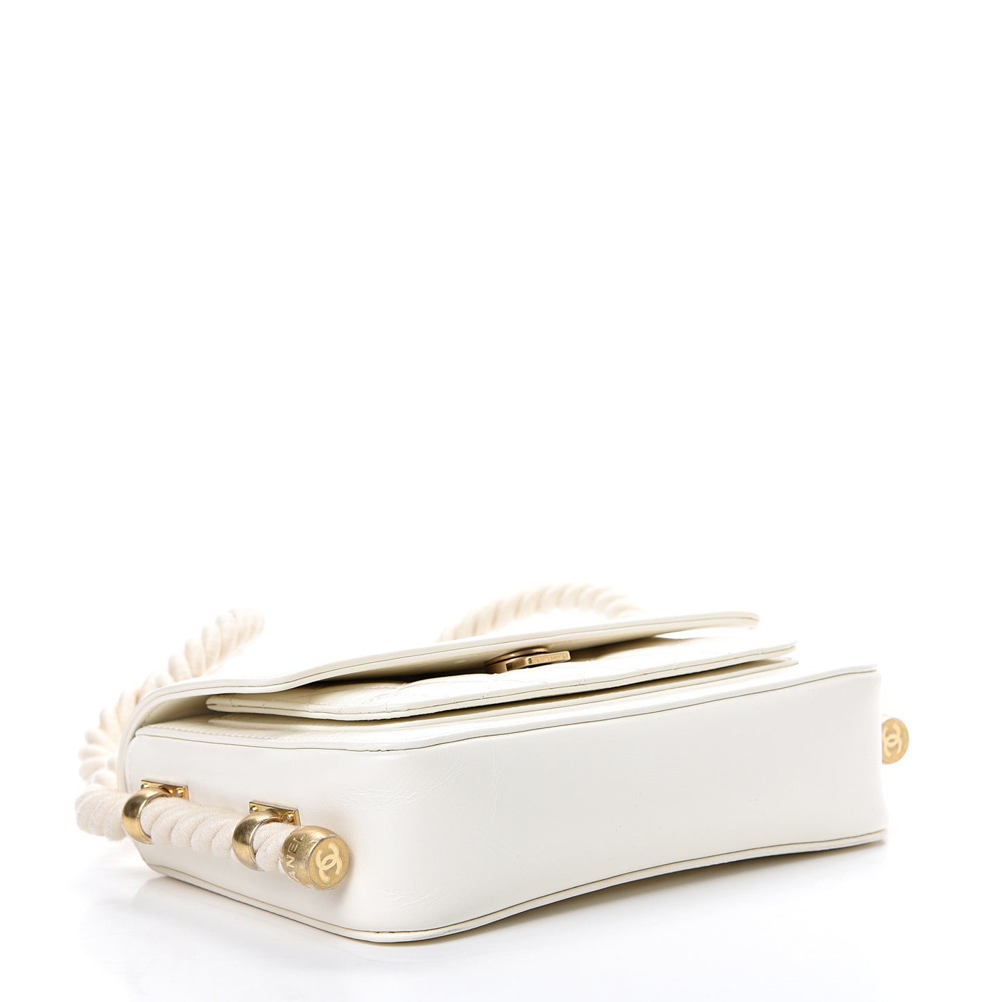 Crumpled Calfskin En Vogue Rope Flap White