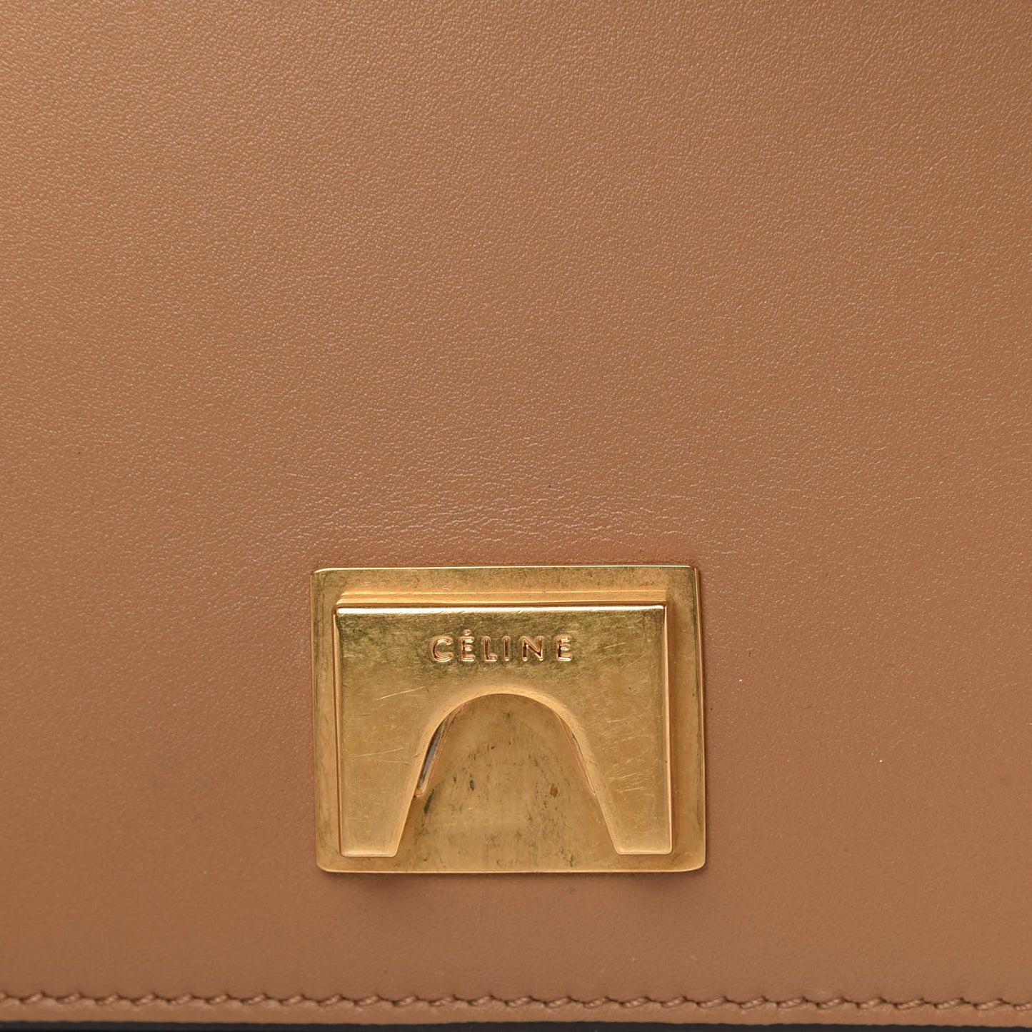 Shiny Smooth Calfskin Medium Frame Shoulder Bag Tan Optic White